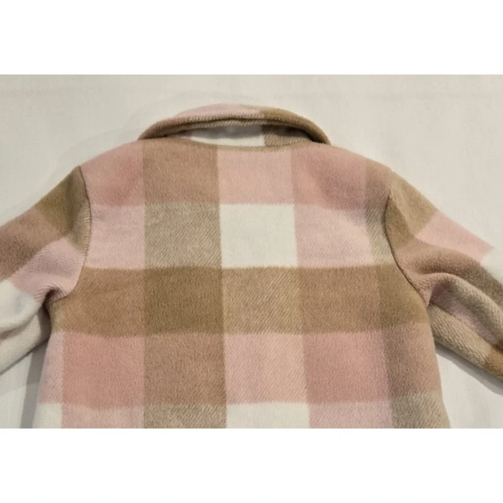 Old Navy Soft Sherpa-Lined Plaid Pink Tan White Jacket for Toddler Girls Size 3T